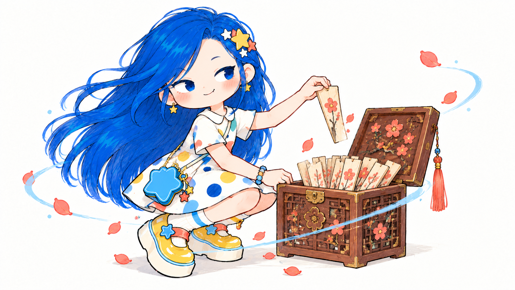 揽星从花签盒里抽出一支花签